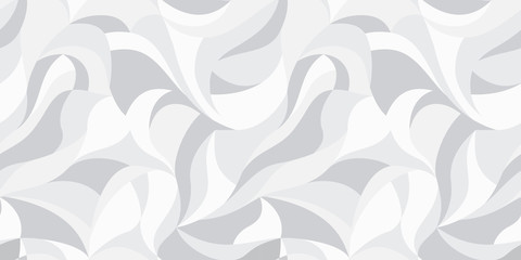 Curly waves tracery, white curved lines, stylized abstract petals pattern. Vector seamless background. Texture wallpapers for printing on paper or fabric 