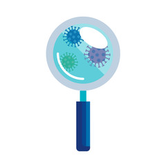 magnifying glass with particles covid 19 vector illustration design