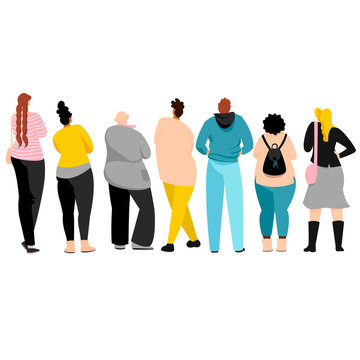people in the back. people stand back. view of people from behind. vector isolated images