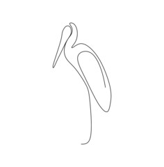 Continuous single line drawing vector illustration of a standing stork