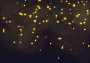 Golden bokeh light background. Sparkle effect with particles. Magic overlay dust. Glitter blur texture.