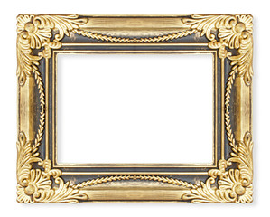 The antique gold frame isolate on white background