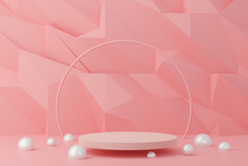 Product Pedestal, podium in Pink background. concept scene stage showcase for product & cosmetic, Abstract minimal geometrical scene. promotion sale, banner, discount, presentation. 3D render