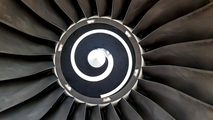 Engine fan blade close up view