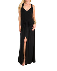 Naklejka premium Beautiful woman dressed in evening gown over white background