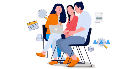 the recruitment selection by the Human Resource team discussing coworking to make decission style vector illustration concept of recruitment.