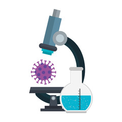Obraz premium microscope with particle of covid 19 and tube test vector illustration design