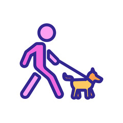 walking man with dog on leash icon vector. walking man with dog on leash sign. color symbol illustration