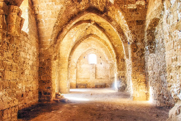 Vaulted hall inside the citadel of Othello's Tower. - obrazy, fototapety, plakaty
