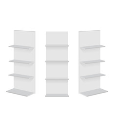 Blank empty showcase display with retail shelves. Vector mock up