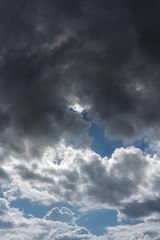 Rain is coming,dark shadows clouds in blue sky with bright clouds