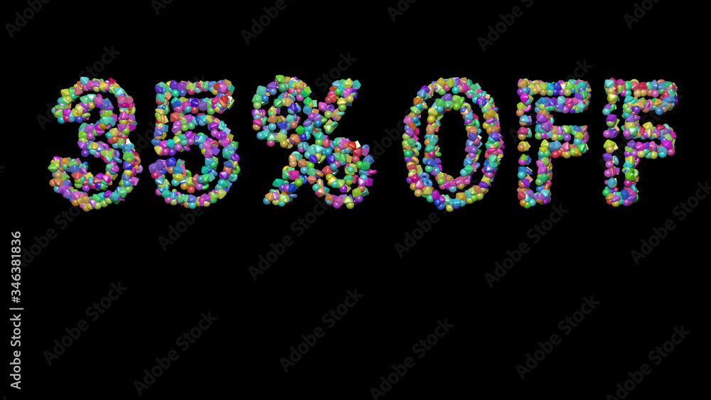 Poster 35% off: 3d illustration of the text made of small objects over a black background with shadows