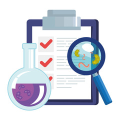 document with magnifying glass and medical icons vector illustration design