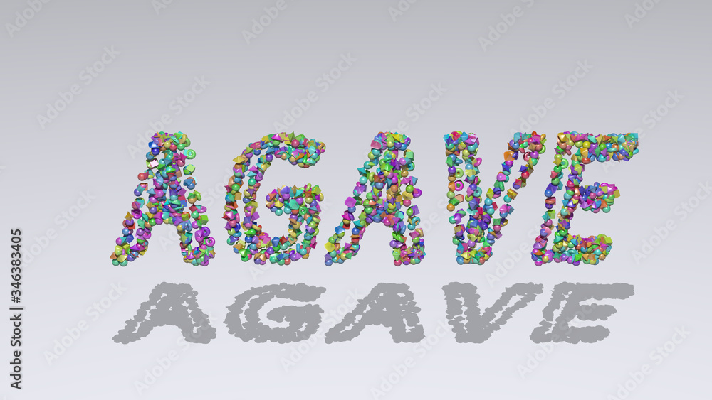 Poster agave: 3d illustration of the text made of small objects over a white background with shadows