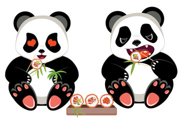 Cartoon panda with sushi