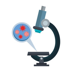 microscope with particles covid 19 isolated icon vector illustration design