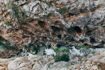 Amazing details of The Little King's Path, Caminito del Rey in Spain.  Beautiful valley and mountain trail, one of the most visited places near Malaga. 