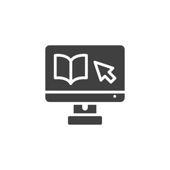 Online Education vector icon. filled flat sign for mobile concept and web design. E-book on computer monitor glyph icon. Symbol, logo illustration. Vector graphics