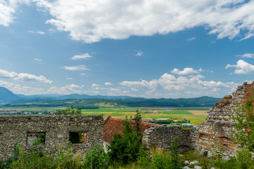 Fototapeta premium Ruins from the triangular tower, Rasnov Citadel, Brasov, Romania