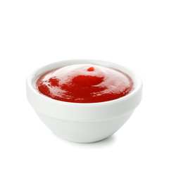 Bowl of tomato sauce isolated on white background