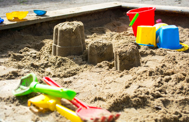 Sand structures in a children's sandbox