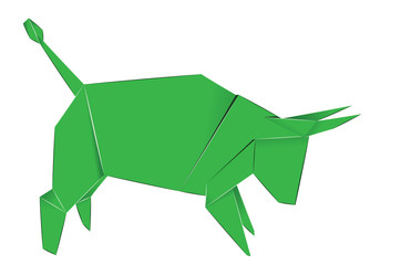 Green origami bull