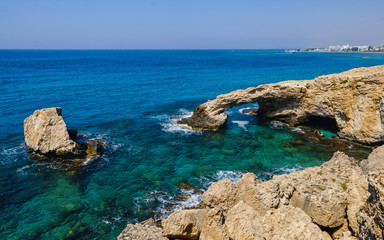 Fototapeta na wymiar Arch of lovers in the Mediterranean. Cyprus Attraction