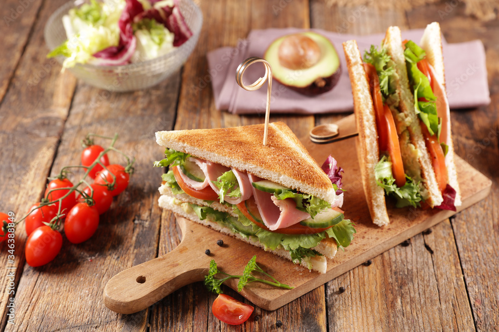 Wall mural club sandwich- toasted sandwich with ham, tomato, lettuce and cucumber