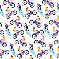 Motorbike and surfing extreme sports seamless pattern vector