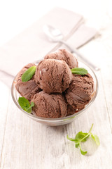 chocolate ice cream scoop in bowl