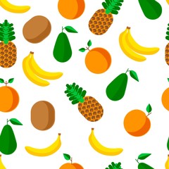 Pineapple and banana, avocado and grapefruit seamless pattern