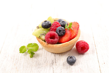 fruit tart with strawberry, raspberry and blueberry