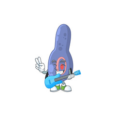 Happy face of clostrisium botulinum cartoon plays music with a guitar