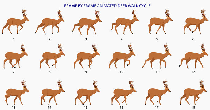 Deer Walk-cycle Silhouette Vector Illustration, Frame by Frame Animation for 2D Animation, Motion Graphics, InfoGraphics