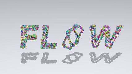  written in 3D illustration by colorful small objects casting shadow on a white background