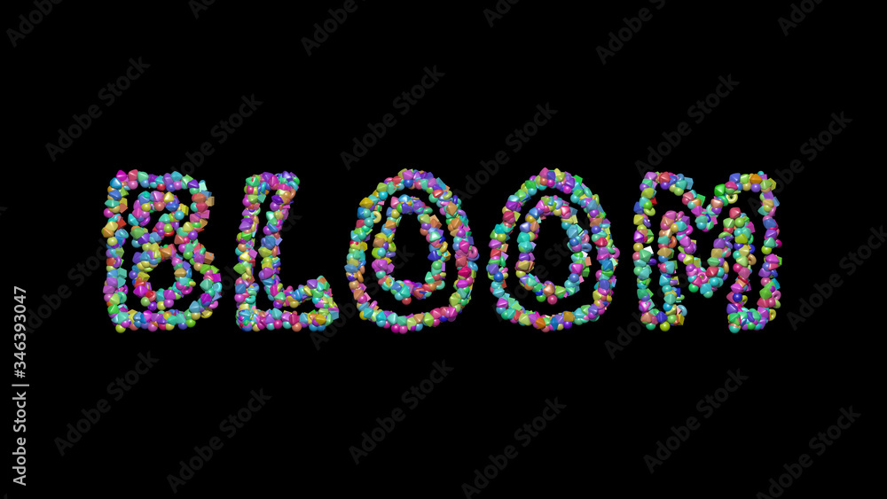 Poster : 3d illustration of the text made of small objects over a black background with shadows