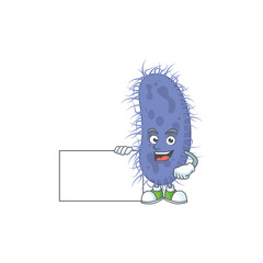 Salmonella typhi cartoon character concept Thumbs up having a white board