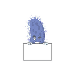 Sneaky salmonella typhi cartoon character style hiding behind a board