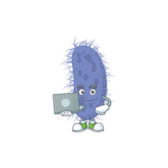 Diligent salmonella typhi mascot design style working from home with laptop