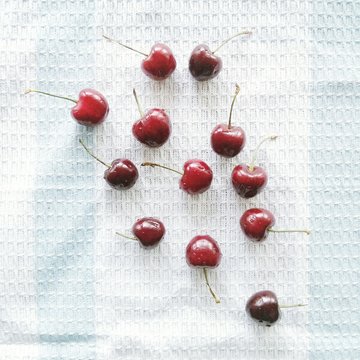 Overhead View Of Cherries On Table