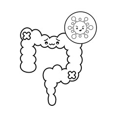 intestine and virus cartoon line style icon vector design