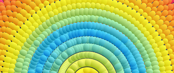 Fototapeta premium Abstract pattern made of color spheres and ellipses. Vector art illustration. Dynamic effect. Cover design template. Can be used for advertising, marketing or presentation.