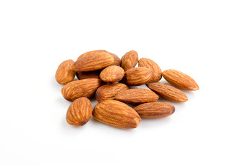 close-up almonds nuts isolated on white background
