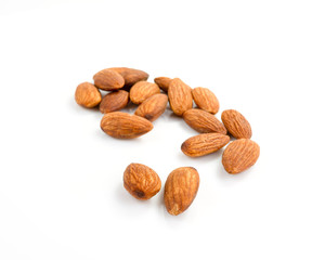 close-up almonds nuts isolated on white background