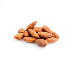 close-up almonds nuts isolated on white background