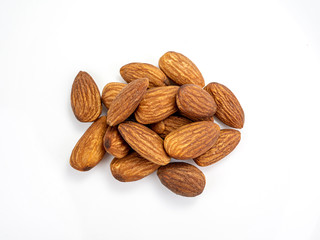 close-up almonds nuts isolated on white background