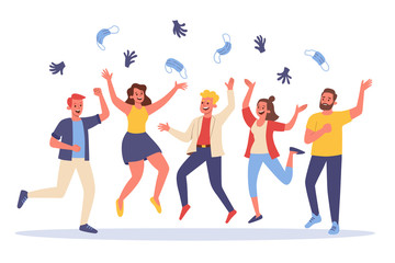 People celebrating the end of the quarantine