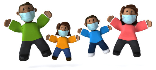 3D Illustration of a family with a mask