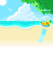 日本の夏のグリーティングカード/夏の風物詩　海　風鈴　ヒマワリ