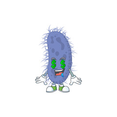mascot character style of rich salmonella typhi with money eyes
